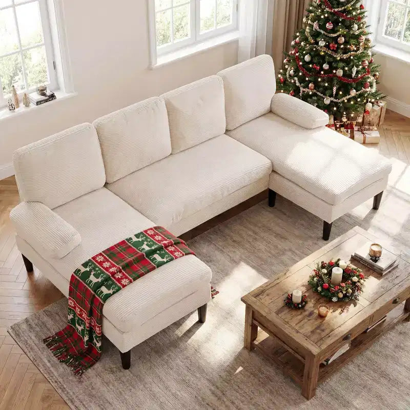 Divano Costway, divano a U con doppia chaise longue, braccioli imbottiti a cuscino per la casa beige/verde/grigio
