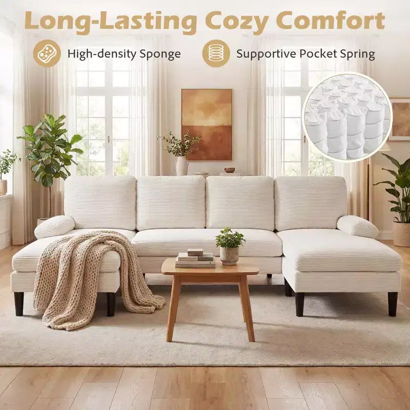 Divano Costway, divano a U con doppia chaise longue, braccioli imbottiti a cuscino per la casa beige/verde/grigio
