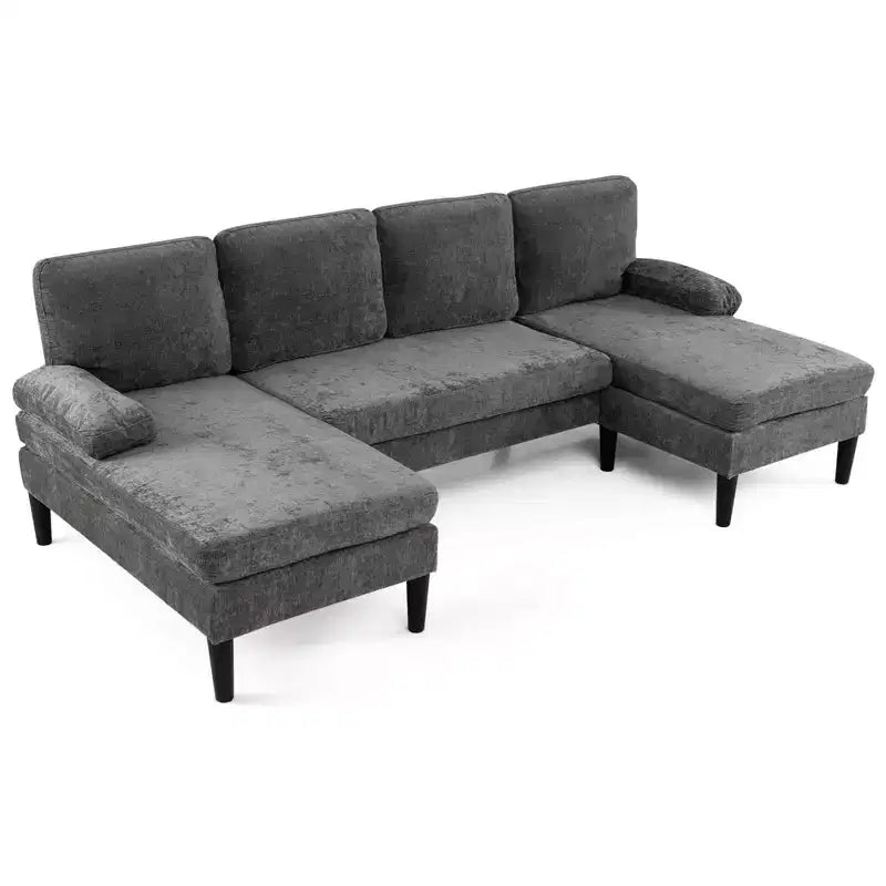 Divano Costway, divano a U con doppia chaise longue, braccioli imbottiti a cuscino per la casa beige/verde/grigio