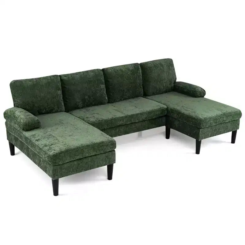Divano Costway, divano a U con doppia chaise longue, braccioli imbottiti a cuscino per la casa beige/verde/grigio