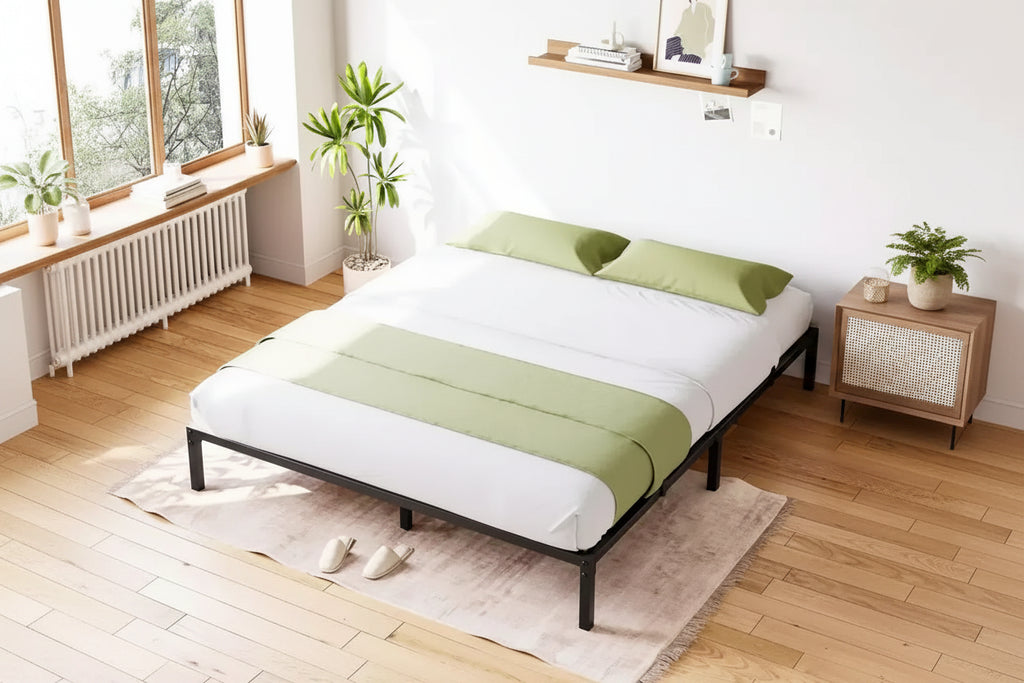 Telaio Letto a Piattaforma in Metallo Resistente con Spazio di Archiviazione Sottostante, Silenzioso, Facile da Montare, Nero, Misura Singolo/Matrimoniale, 6/8/10/16 Pollici