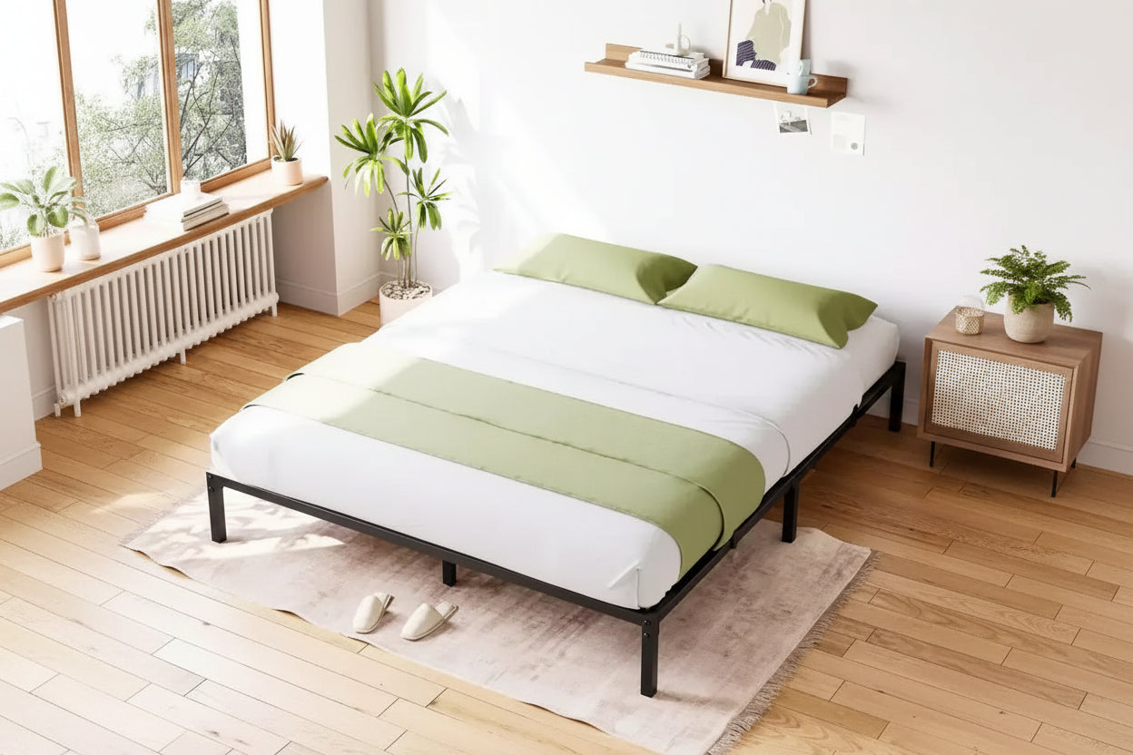 Telaio Letto a Piattaforma in Metallo Resistente con Spazio di Archiviazione Sottostante, Silenzioso, Facile da Montare, Nero, Misura Singolo/Matrimoniale, 6/8/10/16 Pollici
