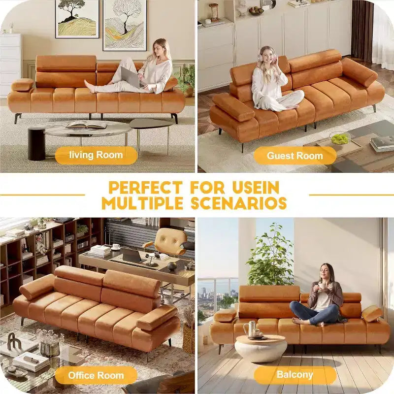 Divano letto futon in similpelle a 3 posti, divano convertibile con schienali, braccioli e poggiatesta regolabili, con due divani separati e divisibili