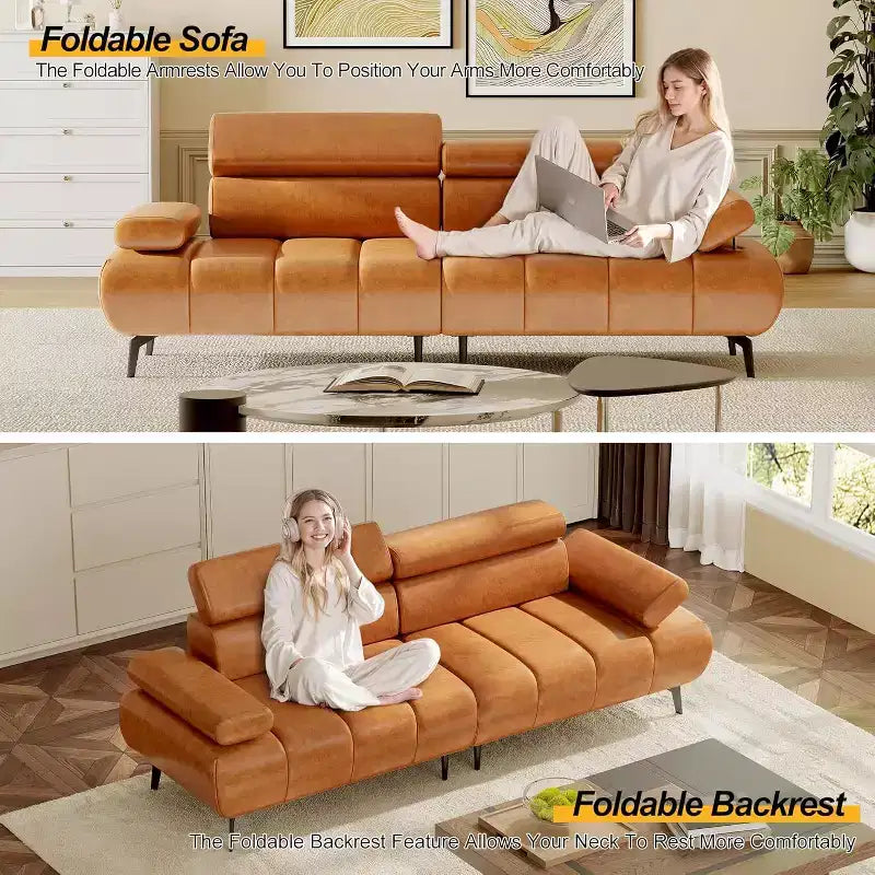 Divano letto futon in similpelle a 3 posti, divano convertibile con schienali, braccioli e poggiatesta regolabili, con due divani separati e divisibili