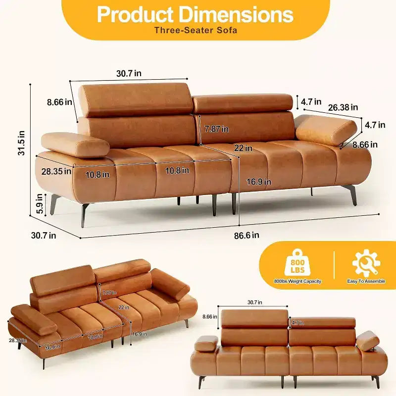 Divano letto futon in similpelle a 3 posti, divano convertibile con schienali, braccioli e poggiatesta regolabili, con due divani separati e divisibili