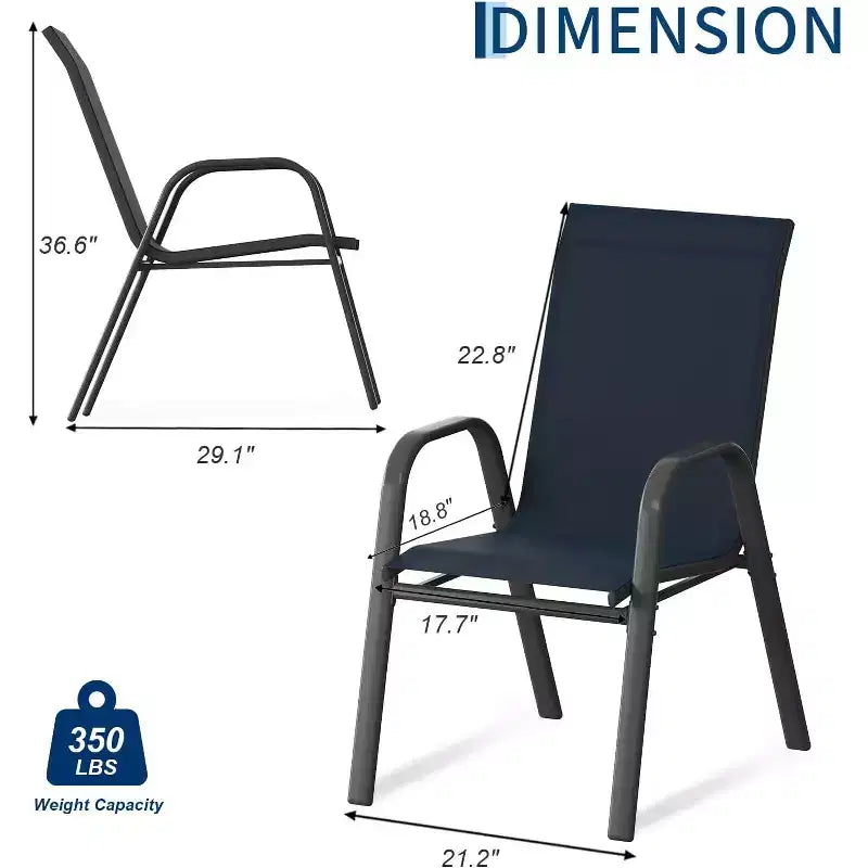 di 4 sedie da pranzo impilabili per esterni, in tessuto Textilene, design alto e resistente alle intemperie per cortile, bordo piscina, giardino, balcone, blu marino