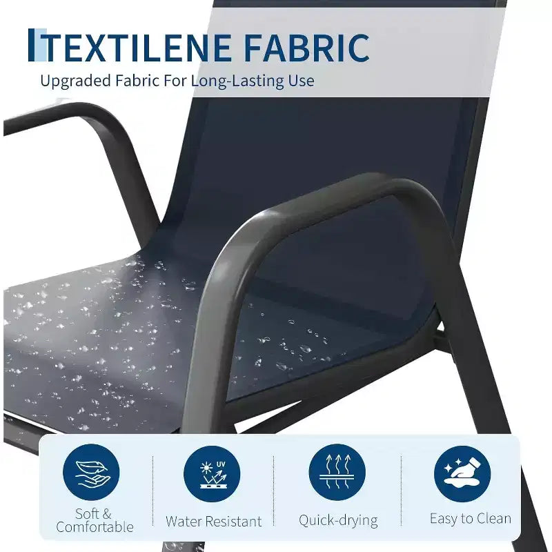 di 4 sedie da pranzo impilabili per esterni, in tessuto Textilene, design alto e resistente alle intemperie per cortile, bordo piscina, giardino, balcone, blu marino