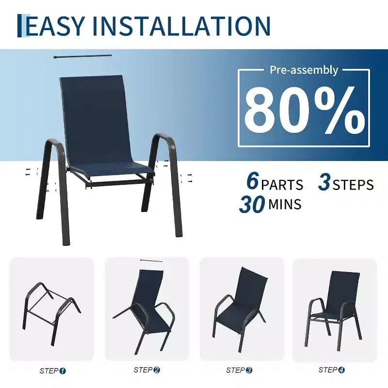 di 4 sedie da pranzo impilabili per esterni, in tessuto Textilene, design alto e resistente alle intemperie per cortile, bordo piscina, giardino, balcone, blu marino