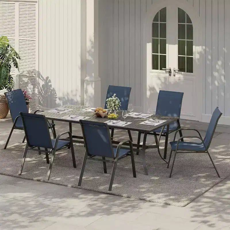 di 4 sedie da pranzo impilabili per esterni, in tessuto Textilene, design alto e resistente alle intemperie per cortile, bordo piscina, giardino, balcone, blu marino