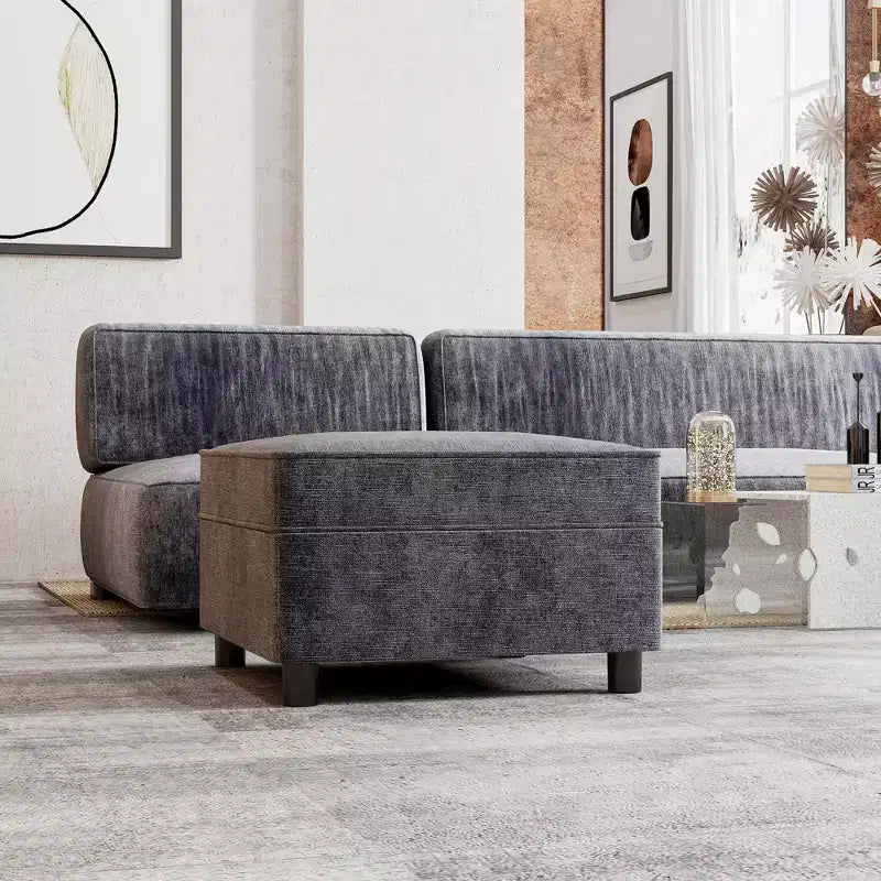 Divano Modulare a 1 Posto, Poltrona Singola in Ciniglia con Seduta Contenitore, Unità Modulare per Divano Componibile, Combinazione Libera, Grigio Chiaro