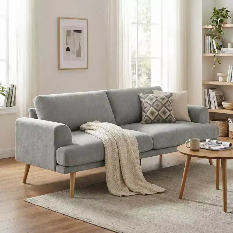 Divano a 3 posti per soggiorno, con gambe in legno di gomma, divano per casa/appartamento, grigio