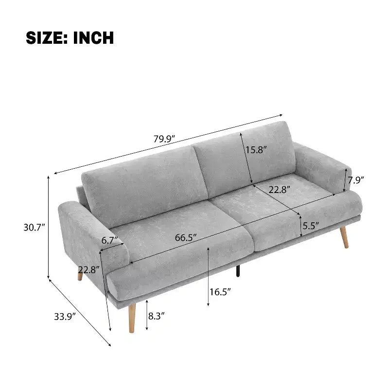 Divano a 3 posti per soggiorno, con gambe in legno di gomma, divano per casa/appartamento, grigio