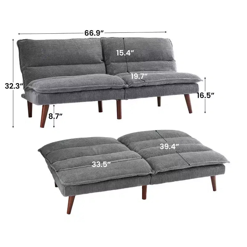 Divano letto futon convertibile in velluto a coste da 67", divano reclinabile 3-in-1 per piccoli spazi, divano letto compatto per appartamento, camera degli ospiti
