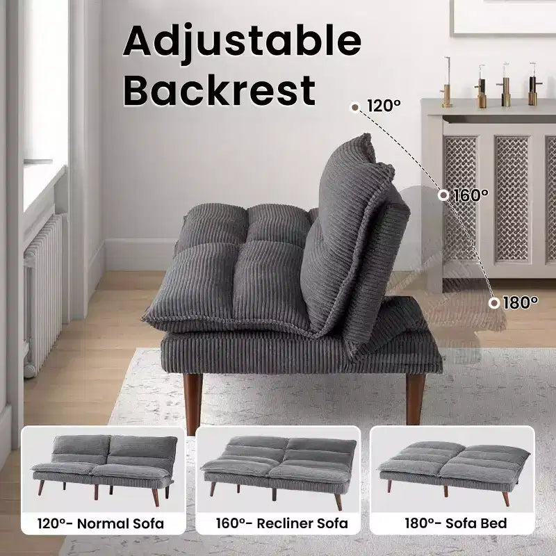 Divano letto futon convertibile in velluto a coste da 67", divano reclinabile 3-in-1 per piccoli spazi, divano letto compatto per appartamento, camera degli ospiti