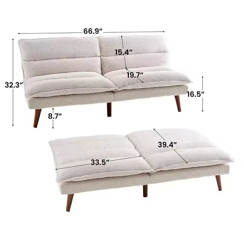 Divano letto futon convertibile in velluto a coste da 67", divano reclinabile 3-in-1 per piccoli spazi, divano letto compatto per appartamento, camera degli ospiti