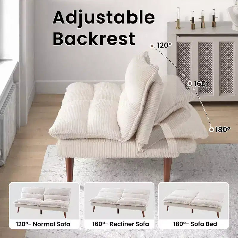 Divano letto futon convertibile in velluto a coste da 67", divano reclinabile 3-in-1 per piccoli spazi, divano letto compatto per appartamento, camera degli ospiti