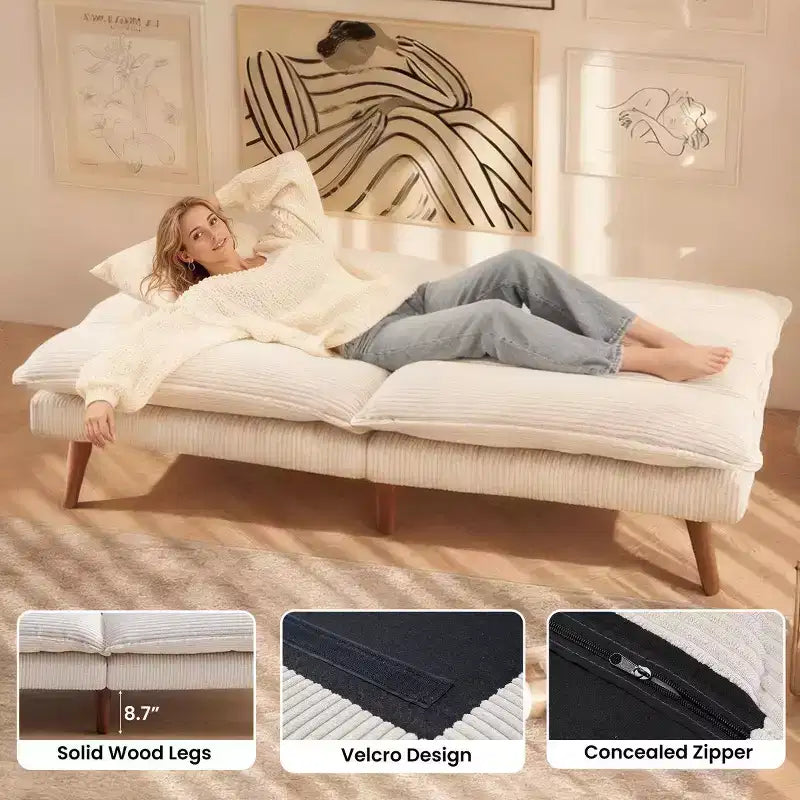Divano letto futon convertibile in velluto a coste da 67", divano reclinabile 3-in-1 per piccoli spazi, divano letto compatto per appartamento, camera degli ospiti