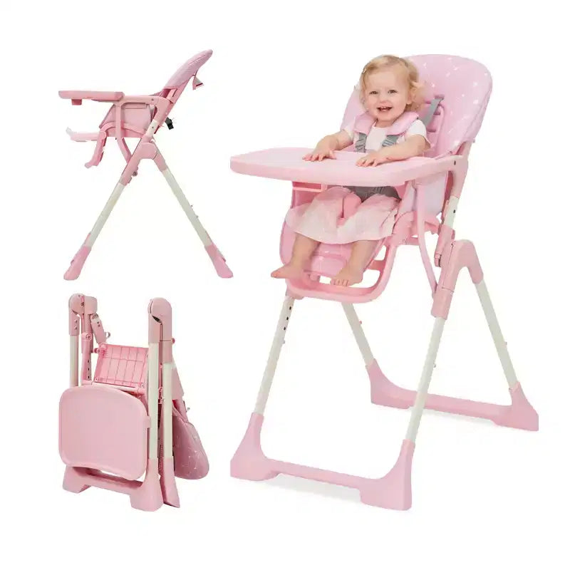 Seggiolone regolabile per neonati e bambini piccoli, altezza e schienale multi-livello, vassoio rimovibile e chiusura rapida per un ingombro ridotto
