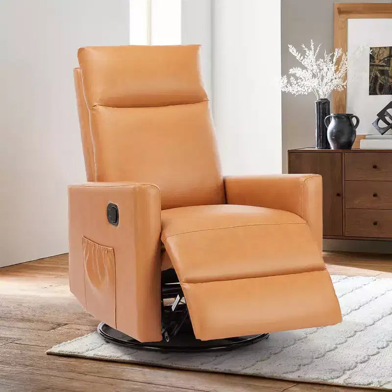 Poltrona Reclinabile Manuale Girevole e Girevole - Recliner a Dondolo a 3 Posizioni, Poltrona da Soggiorno Facile da Montare con Tasca portaoggetti - Marrone